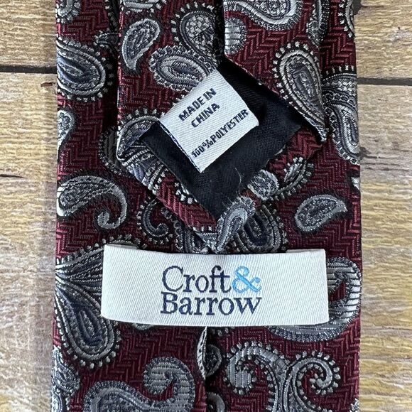 Croft & Barrow One Size Mens Tie Maroon and Gray 56”x 3” - Picture 7 of 11
